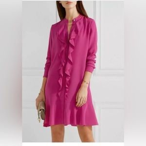 Tory Burch, Hibiscus flower Jane ruffle front silk. Long sleeve